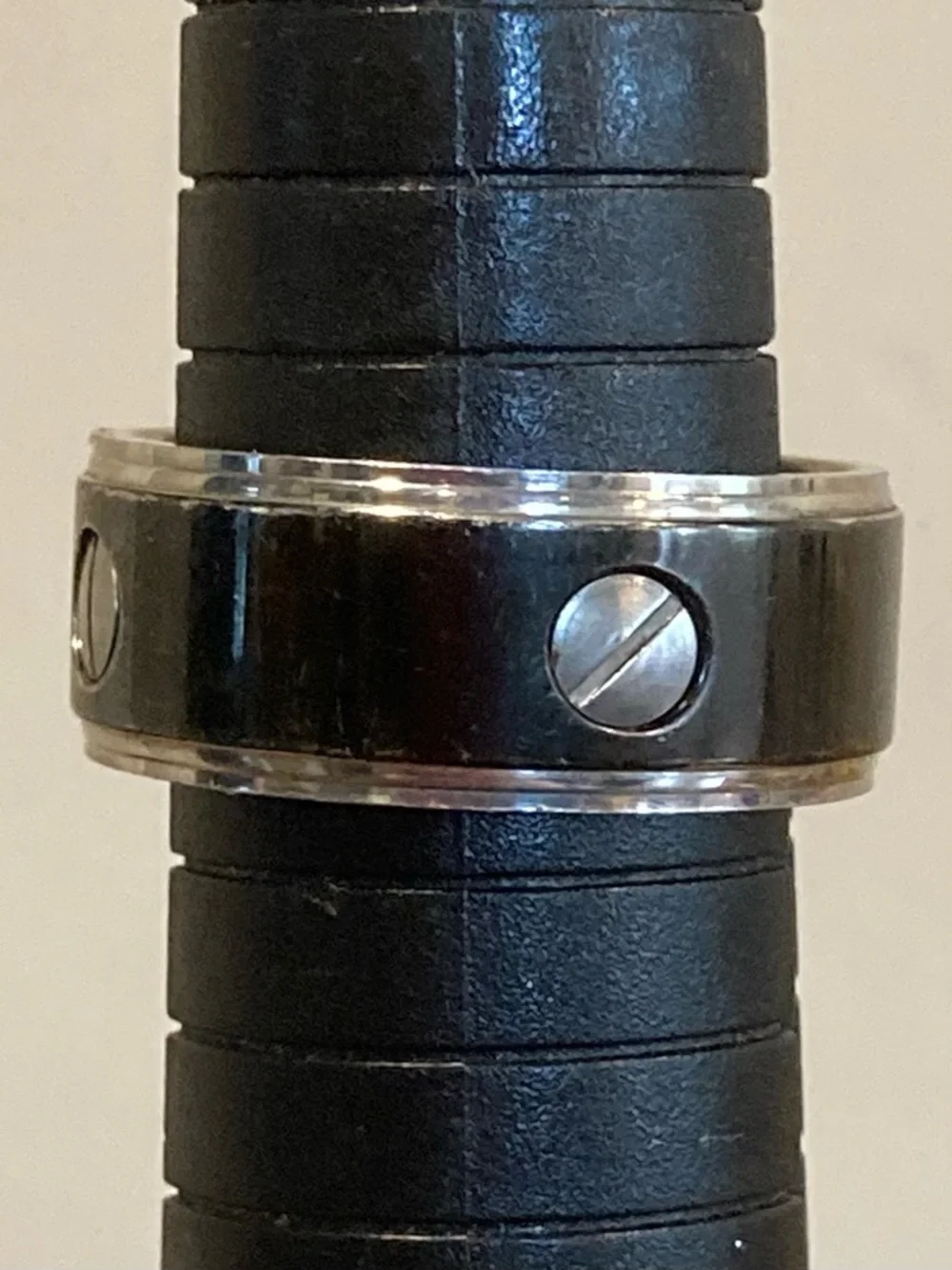 Aldo Black and Silver Screw Accent Men's Ring Size 8.5
